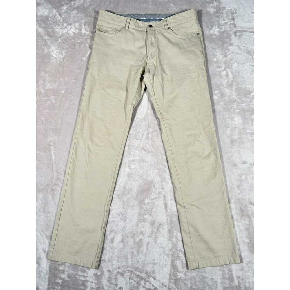 Peter Millar Perfect Twill Pants 35 Beige Silk Cashmere Chino 5-Pocket Golf EUC
